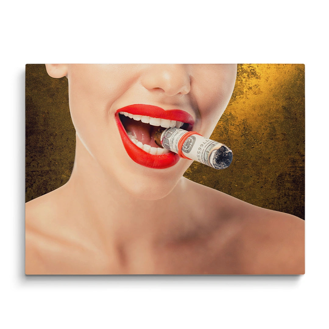 Discover Greattness Original, Money Cigar Women Gold Canvas Wall Art , MONEY CIGAR by Original Greattness™ Canvas Wall Art Print