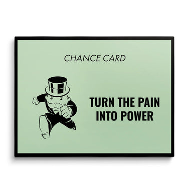 Discover Monopoly Card Canvas Art, Pain Into Power Monopoly Chance Card Canvas Art, PAIN INTO POWER by Original Greattness™ Canvas Wall Art Print