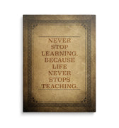 Discover Motivational Canvas Wall Art, Never Stop Learning Old Book Vintage Retro Canvas Wall Art, NEVER STOP LEARNING by Original Greattness™ Canvas Wall Art Print