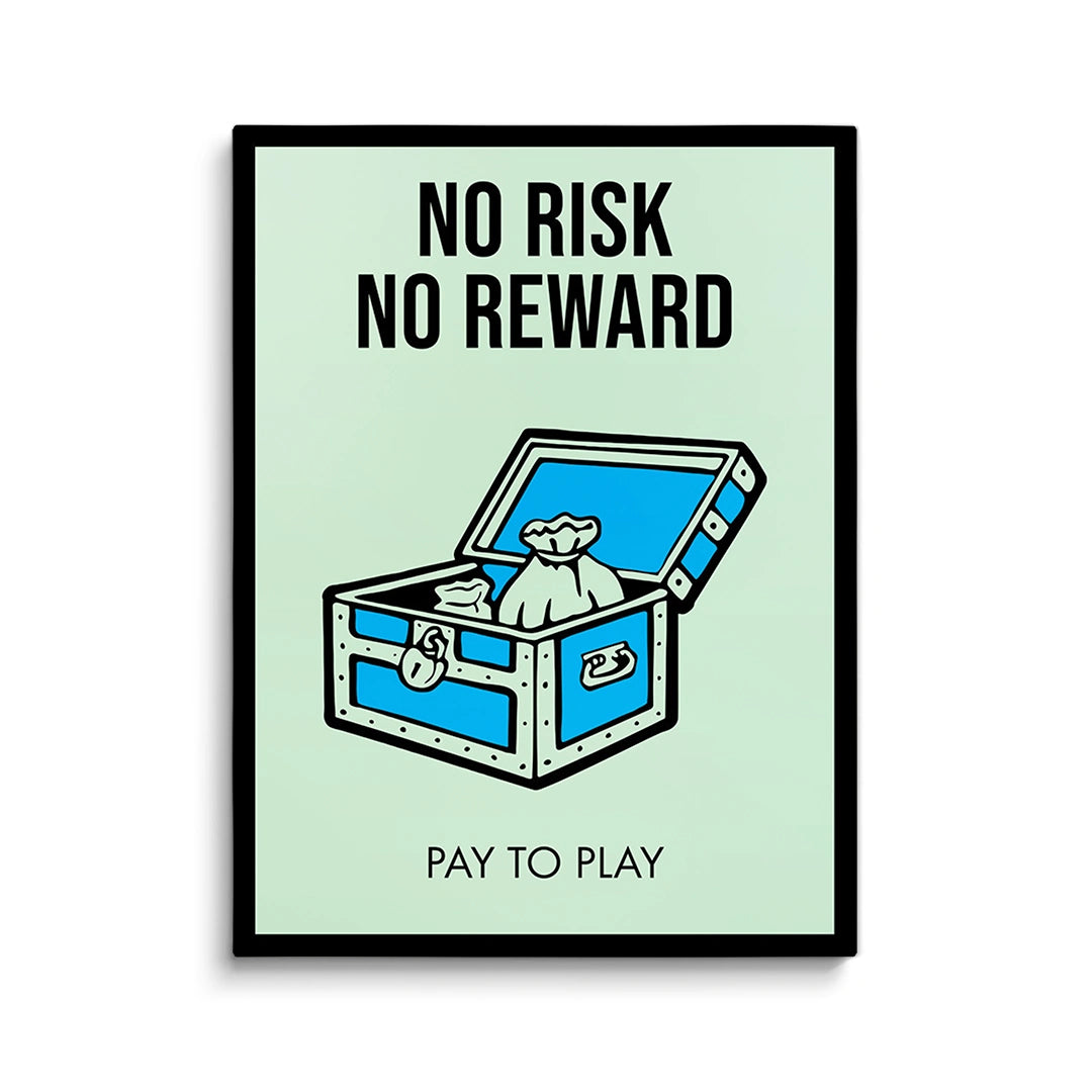 Discover Monopoly Card Canvas Art, Monopoly Broadway Motivational Canvas Wall Art , NO RISK NO REWARD by Original Greattness™ Canvas Wall Art Print