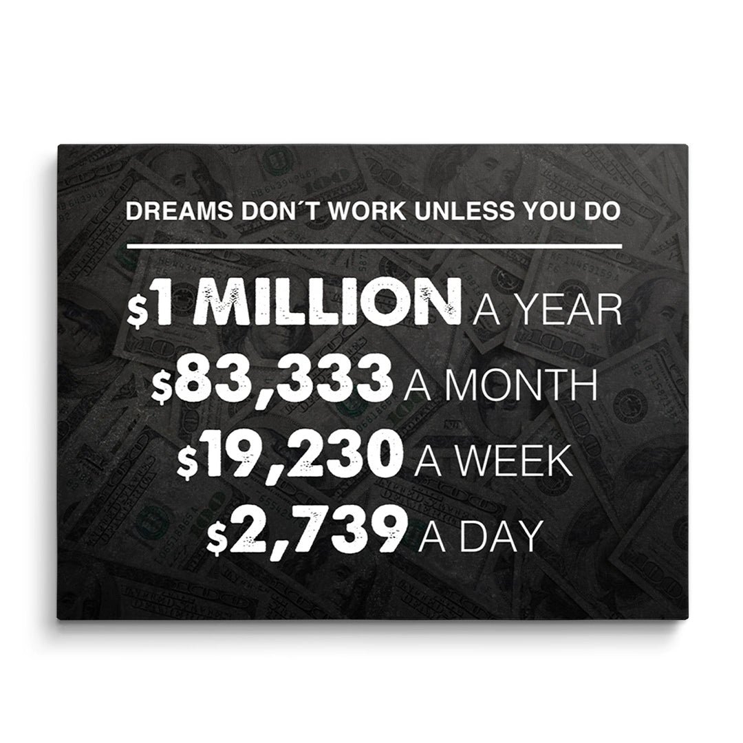 Discover Motivational Canvas Wall Art, One Million Dollars A Year Office Decor Wall Art , MILLION DOLLAR A YEAR by Original Greattness™ Canvas Wall Art Print