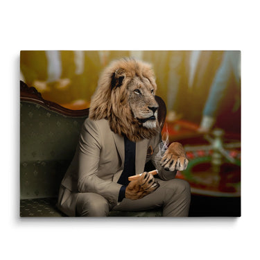 Discover Game Room Canvas Art, Royal Lion Smoke Cigar Casino Luxury Canvas Artwork, ROYAL CASINO LION by Original Greattness™ Canvas Wall Art Print
