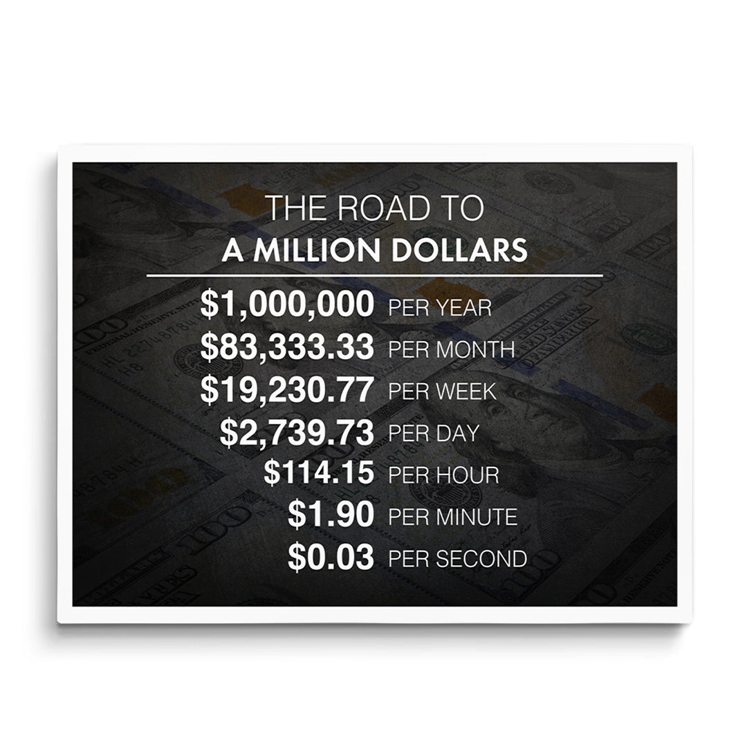 Discover Shop Entrepreneur Canvas Art, The Road To A Million Dollars Motivational Money Artwork, ROAD TO A MILLION by Original Greattness™ Canvas Wall Art Print