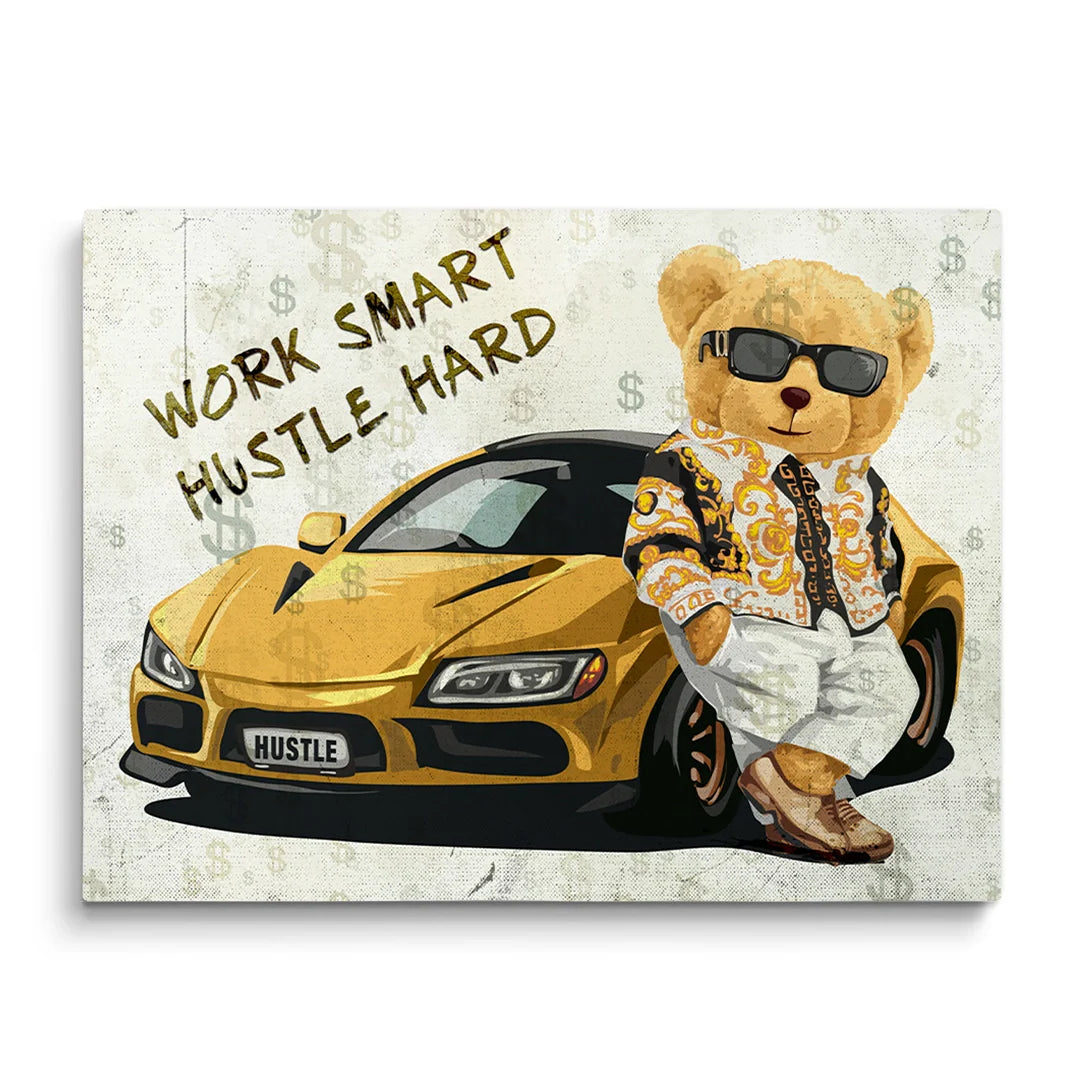 Discover Motivational Hustle Canvas Art, Work Smart Hustle Hard Bear, Money Motivational Quote Canvas Art, WORK SMART HUSTLE HARD BEAR by Original Greattness™ Canvas Wall Art Print