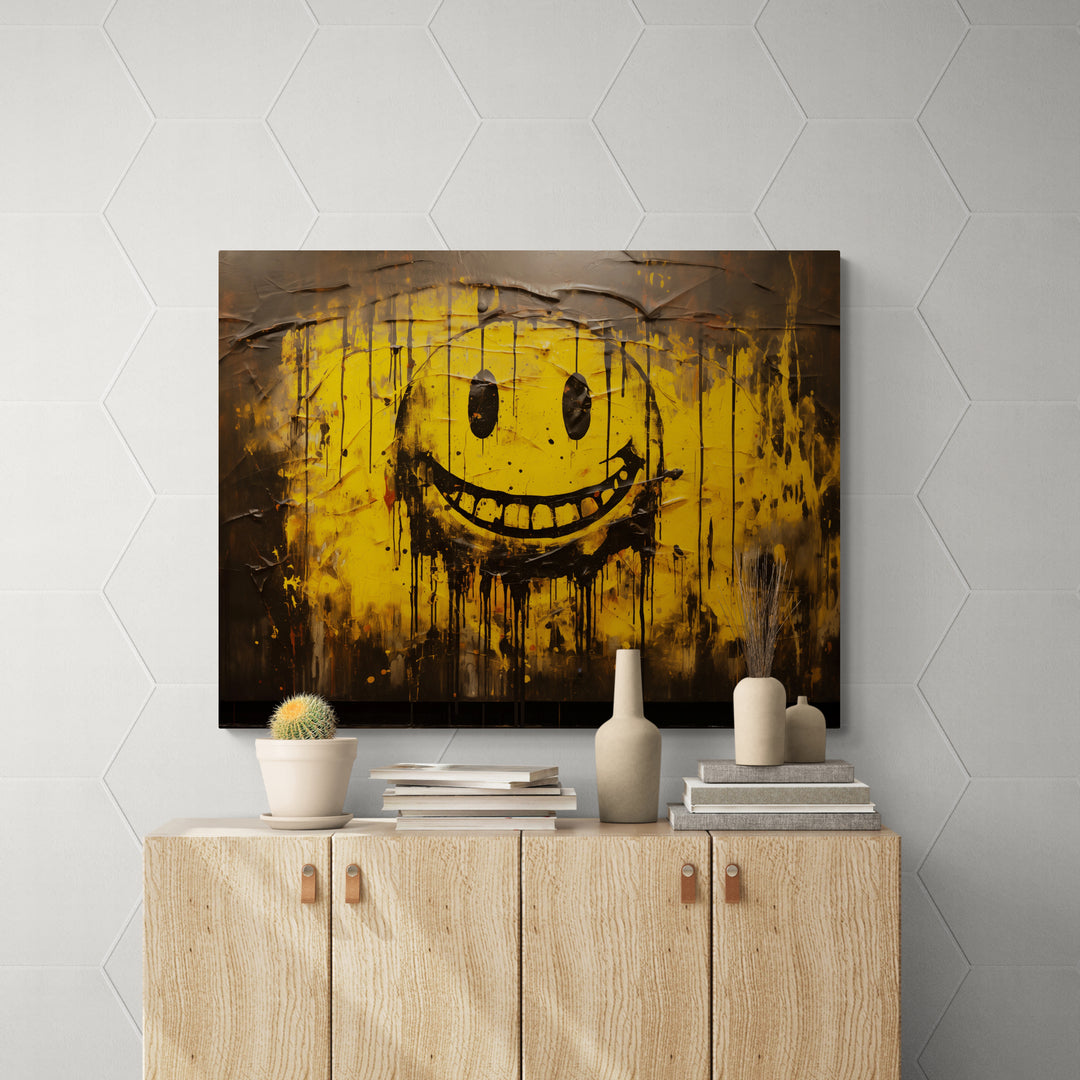 Discover Shop Smiley Canvas Art, Smile Smiley Art Painting Yellow Canvas Art, SMILEY YELLOW PAINTING by Original Greattness™ Canvas Wall Art Print