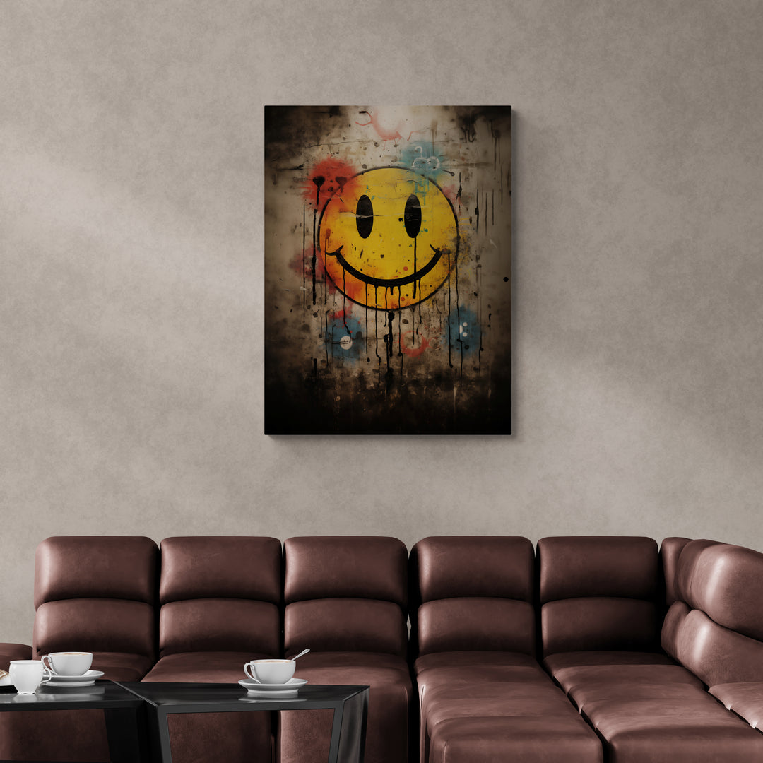 Discover Shop Smile Canvas Art, Smiley Emoji Face Painting Melting, Graffiti Canvas Art, SMILE HAPPY by Original Greattness™ Canvas Wall Art Print