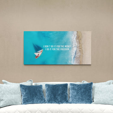 Discover Modern Ocean Canvas Art, For the Freedom - Sail Boat Beach Sea Landscape Wall Art, For the Freedom by Original Greattness™ Canvas Wall Art Print