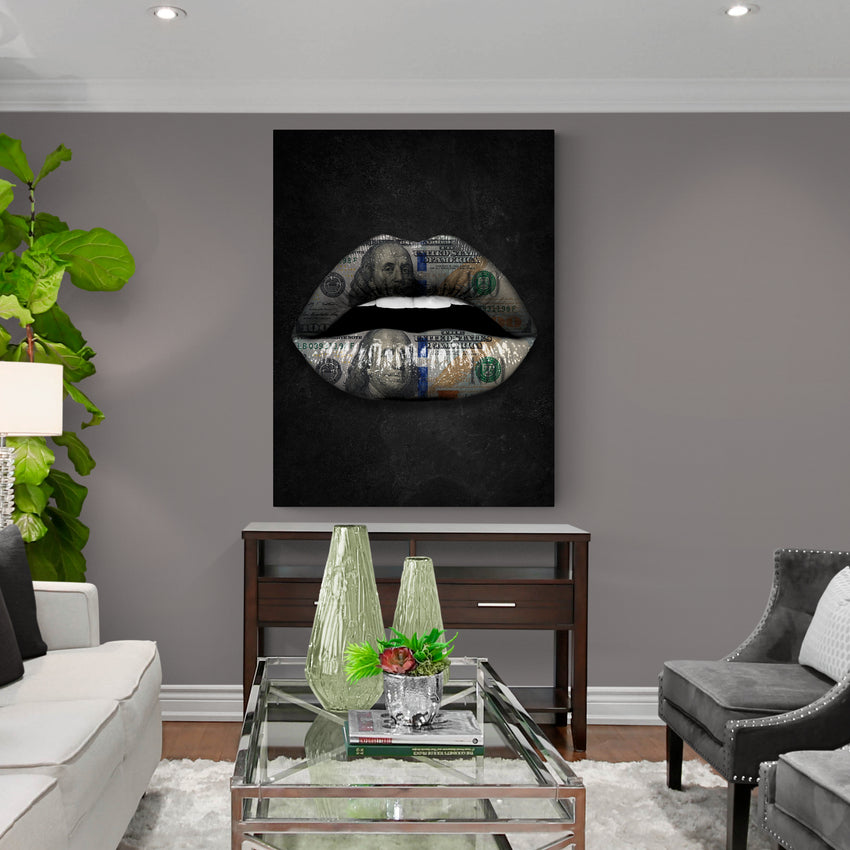 Modern Luxury Home Wall Art Decoration Painting Dollars Cash Lips