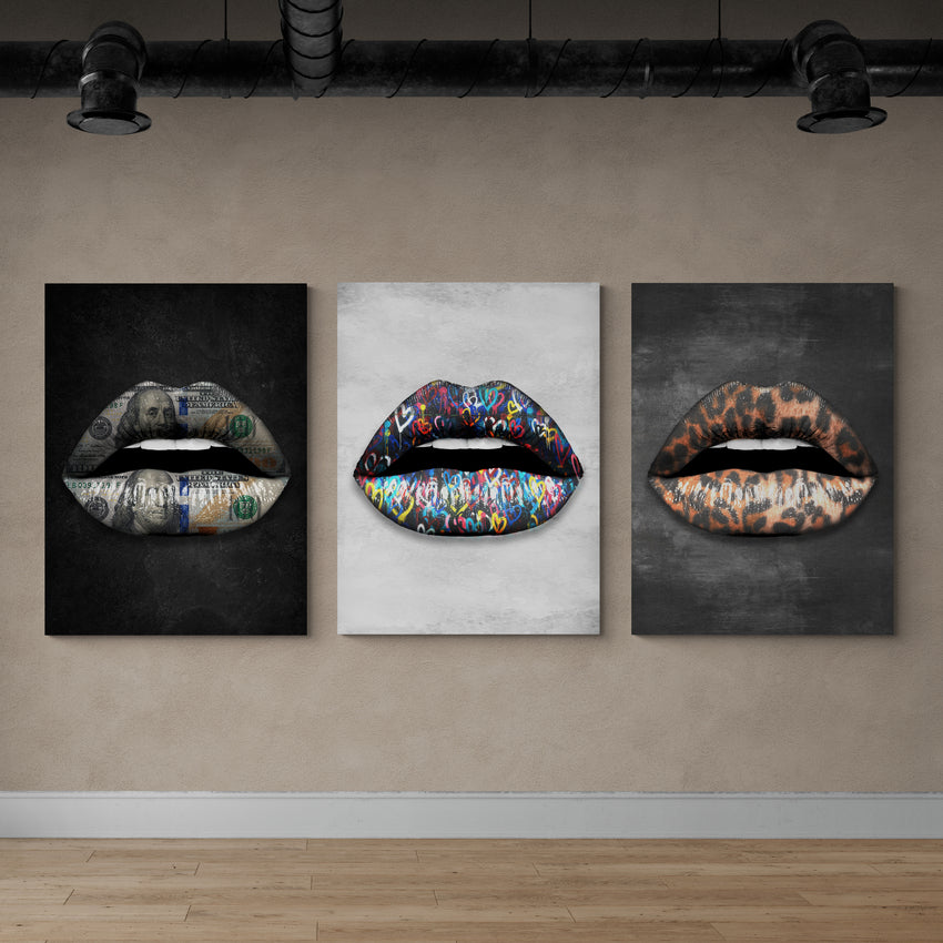 Discover Lips Canvas Wall Art, Push Lips Bundle Set of 3 Canvas Art Pieces, PUSH LIPS BUNDLE by Original Greattness™ Canvas Wall Art Print
