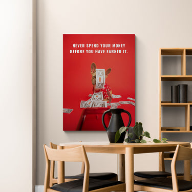 Discover Shop Red Motivational Canvas Art, Supreme Money Gun Dog Quote Red Canvas Art, SPEND AND EARNED MONEY by Original Greattness™ Canvas Wall Art Print