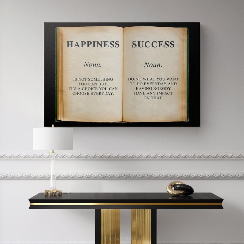 HAPPINESS BOOK - Motivational, Inspirational & Modern Canvas Wall Art - Greattness