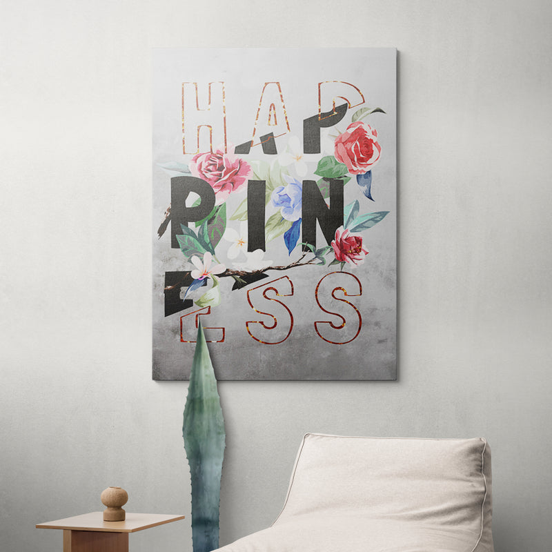 HAPPINESS ROSE - Motivational, Inspirational & Modern Canvas Wall Art - Greattness