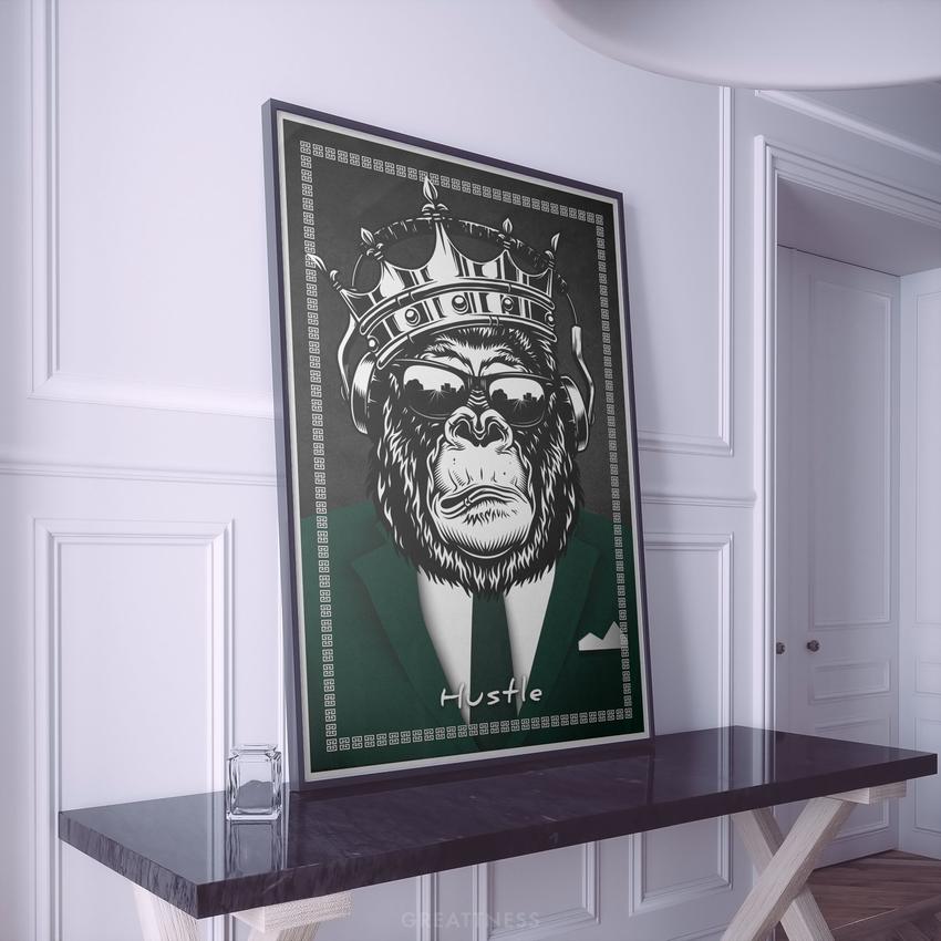 HUSTLE MONKEY - Motivational, Inspirational & Modern Canvas Wall Art - Greattness