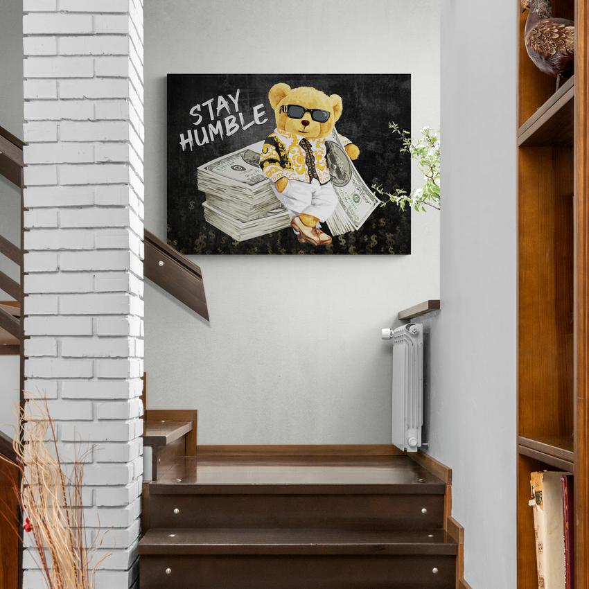 STAY HUMBLE BEAR - Motivational, Inspirational & Modern Canvas Wall Art - Greattness
