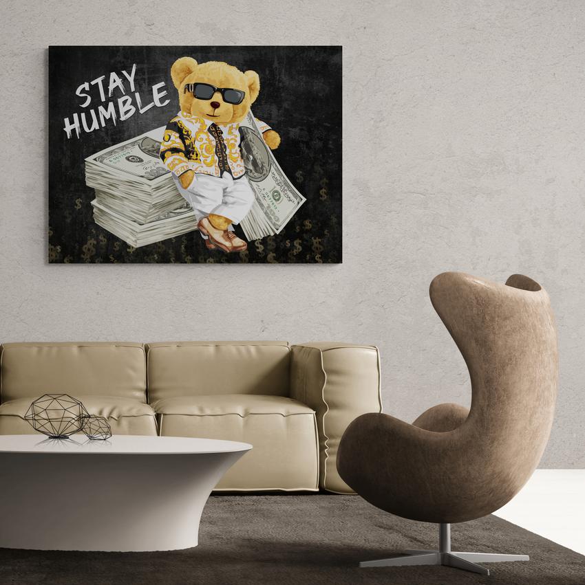 STAY HUMBLE BEAR - Motivational, Inspirational & Modern Canvas Wall Art - Greattness