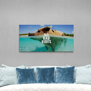 Discover Greattness Original, Swimming Bahama Pigs Canvas Wall Art, No Bad Vibes by Original Greattness™ Canvas Wall Art Print