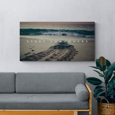 Discover Inspirational Quote Wall Art, Landscape Sea Ozean Tortoise Motivational Canvas Art, Start Somewhere by Original Greattness™ Canvas Wall Art Print